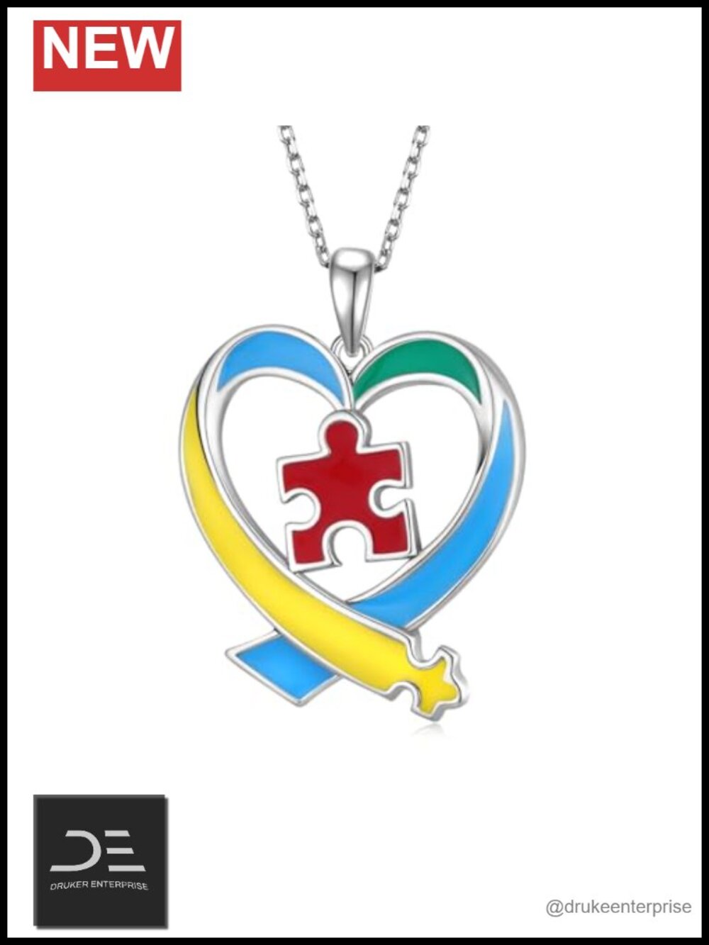 Autism Awareness 925 Sterling Silver Puzzle Piece Necklace for Women